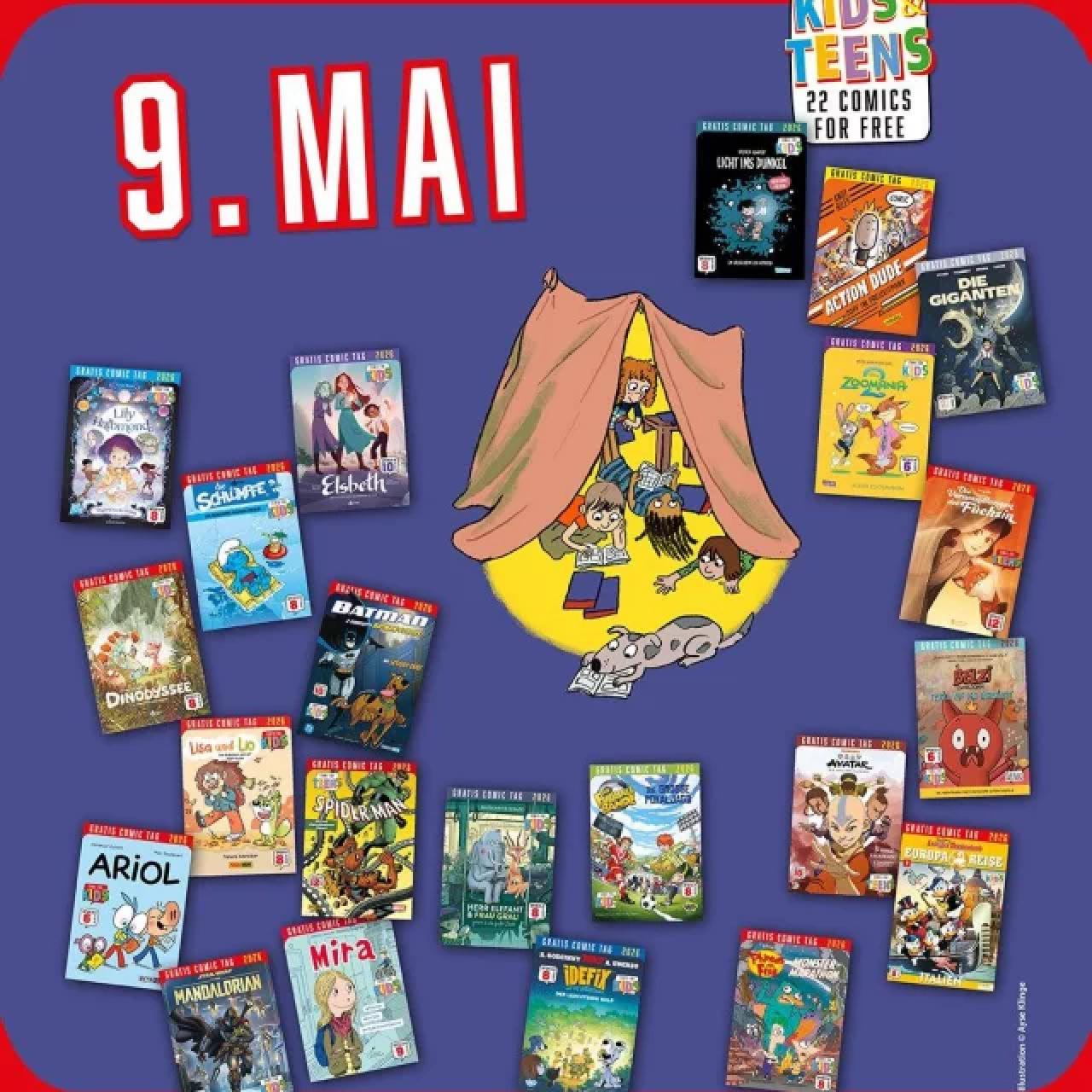 Komm am 9. Mai zum Gratis Comic Tag in die Bibliothek Wald im Pinzgau und hol dir deine kostenlosen Comics!